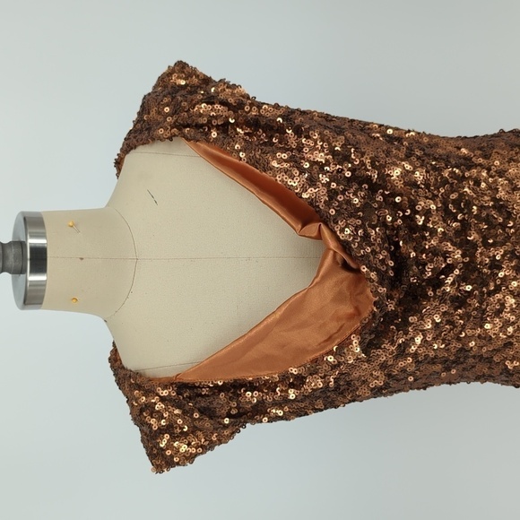 French Connection Sequin Cowl Neck Dress Brown 2 party cocktail evening NYE - Picture 3 of 7